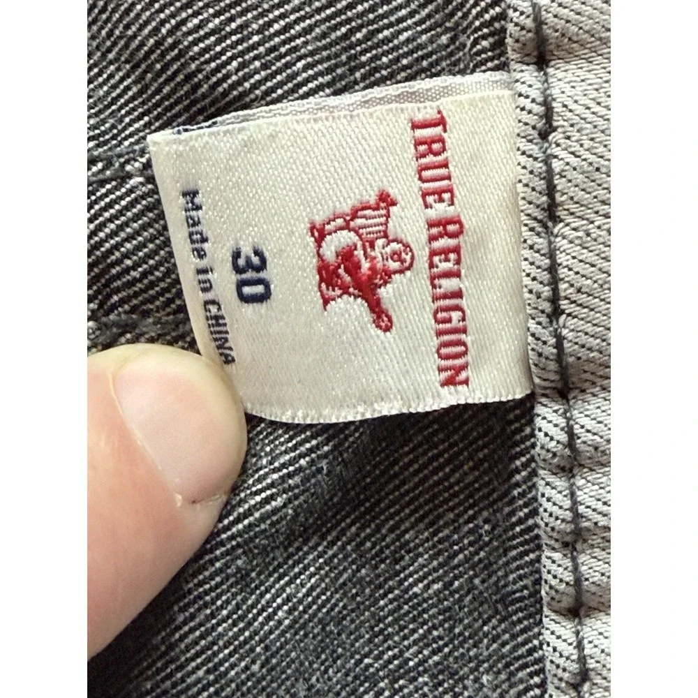 True Religion Ricky Straight Jeans M 30/31 Gray Contrast Stitch U2K Distressed